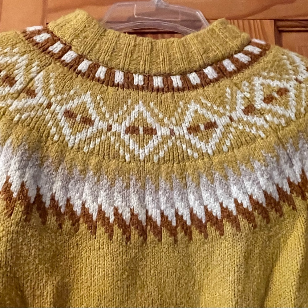 American Eagle Outfitters Mustard Fair Isle Yoke Crewneck Sweater - Picture 5 of 9